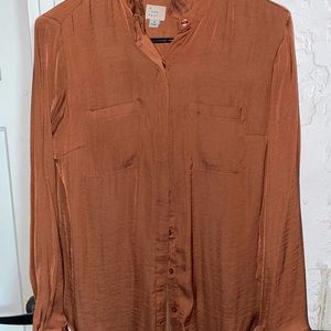 Orange Satin Button up Blouse